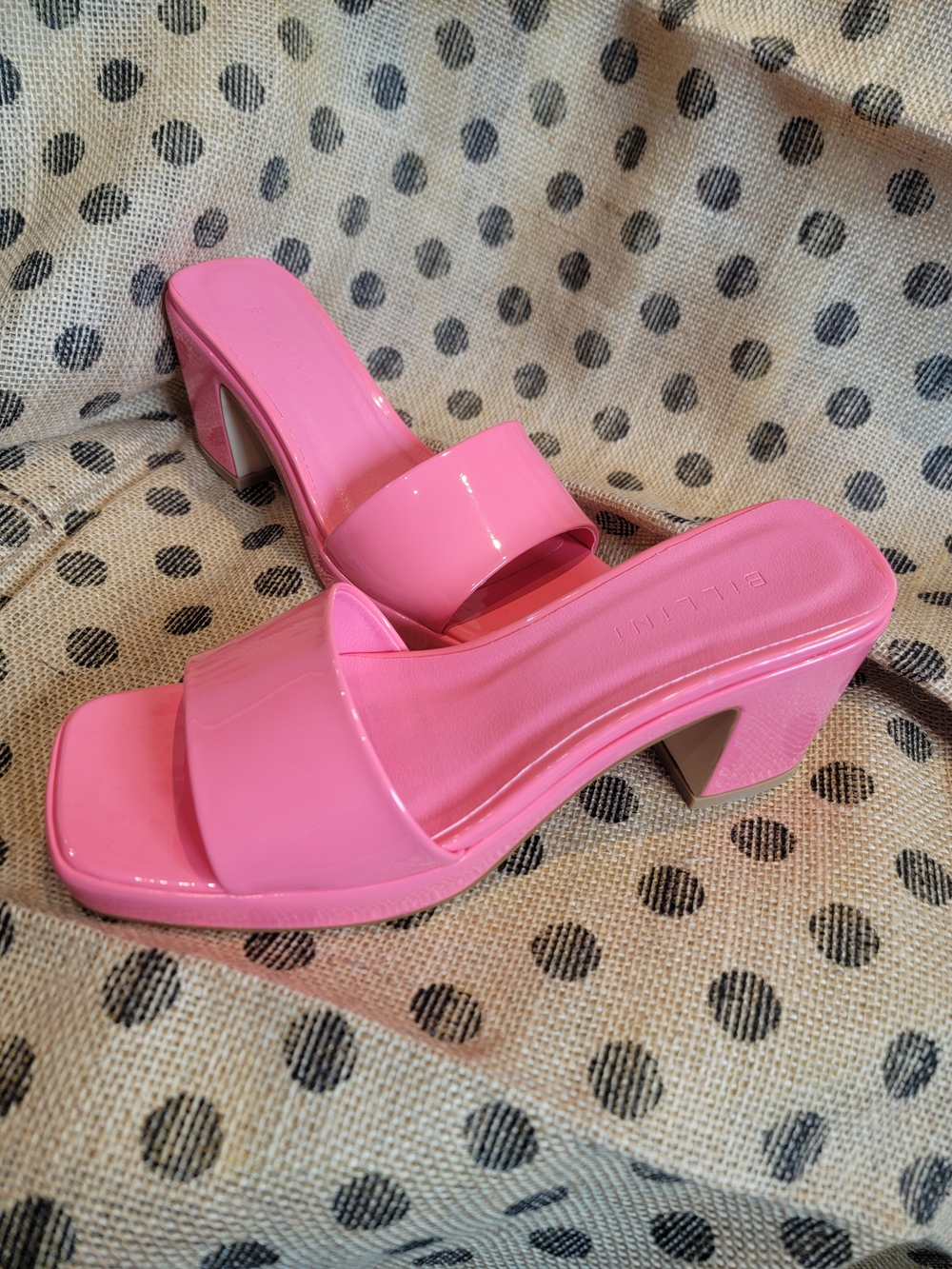 Billini Indya Coral Patent Block Heel Slide‎ Sandals